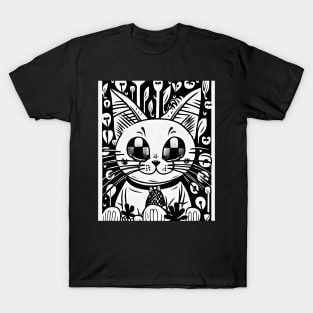 Beautiful Black and White Cat Illustration - Modern Art T-Shirt